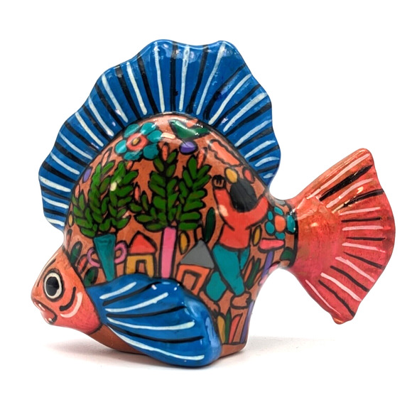 Mexican Isidoro Talavera Fish Folk Art Hand Painted Multicolored Mythology Scene - Picture 7 of 12